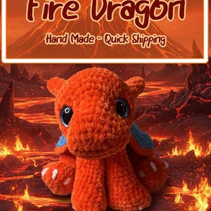 M2O - Fire Dragon Snuggler, Crochet amigurumi plushie, inspired by Charizard