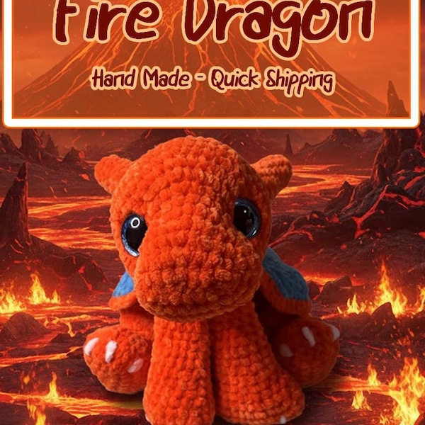 M2O - Przytulacz Ognistego Smoka, szydełkowana pluszowa zabawka amigurumi, inspirowana Charizardem