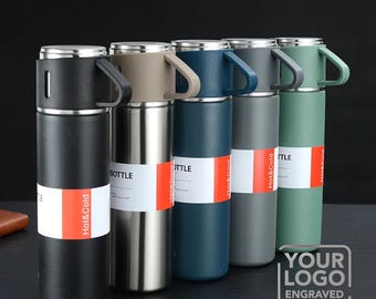 Custom Engraving Coffee Thermo Stainless Steel Vacuum-Insulated Water Bottle, 500ml/16.9oz Insulated Bottle with Cup for Hot & Cold Drink.