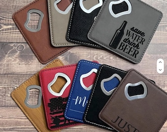 Let's Make Memories Personalized Bottle Opening Coasters - Engrave with Name & Initial - 2-in-1 Bottle Opener/Coaster - Set of 4.