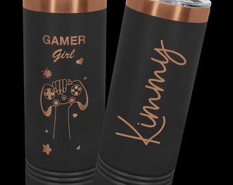 Black Rose Gold Engraved Skinny Tumbler 22oz