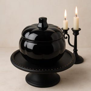 Black Pumpkin Candle Jar with Lid: Soy Wax Halloween Decor