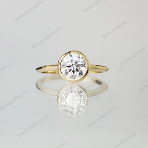 Bezel Set Round Moissanite Wedding Ring in 14K Solid Gold Engagement Ring, Solitaire Moissanite Ring, Matching Ring For Her, Minimalist Ring