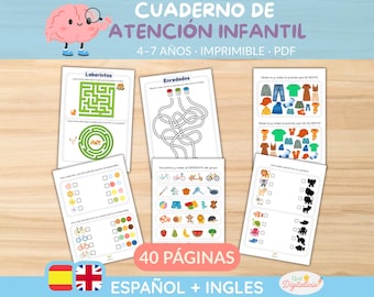 Quaderno di esercizi per l'attenzione dei bambini dai 4 ai 7 anni | 40 attività per concentrazione, logica e osservazione | PDF stampabile