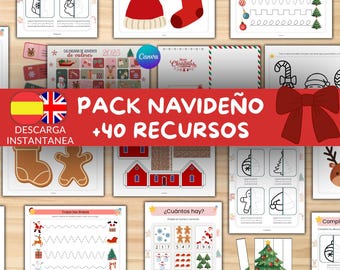 Kerstpakket voor kinderen | Bewerkbare adventskalender + educatieve kerstwerkbladen | Overtrekken, creativiteit, puzzels en knipsels