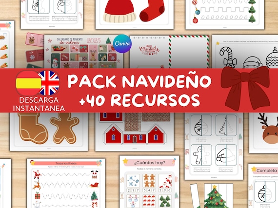 Pack Navidad Infantil | Calendario Adviento Editable + Fichas Educativas Navidad | Trazos, Creatividad, Puzzles y Recortables