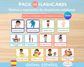 Visuele flashcards voor kinderen · Routines en emoties · 5 handleidingen voor kinderen · Educatieve hulpmiddelen · Afdrukbaar en bewerkbaar in Canva