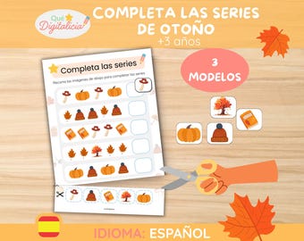 Herfstserie Activiteiten om te knippen en plakken | Afdrukbare educatieve werkbladen | Logische puzzel voor kinderen | PDF-schoolbenodigdheden