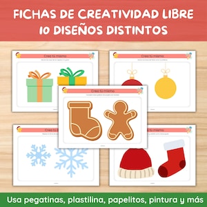 Pu&ograve; includere: Un set di dieci diverse schede di design per la creativit&agrave; libera. Le schede presentano illustrazioni di un pacco regalo, decorazioni natalizie, biscotti di pan di zenzero, fiocchi di neve, un cappello e un calzino. Il testo sulle schede dice "Crea tu stesso".
