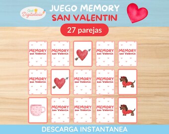 Printbaar Valentijnsdag memoryspel voor kinderen | Vriendschapskaartspel | Kleuteractiviteit voor in de klas en thuis | PDF Spaans Engels
