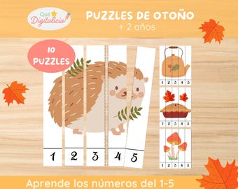 Afdrukbare herfstpuzzels voor kinderen | Educatieve activiteit voor jonge kinderen | PDF-bron voor het leren van getallen en reeksen