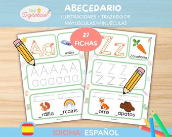 Abecedario para repasar letras mayúsculas y minúsculas | Fichas de escritura infantil imprimibles | Actividades de lectoescritura preescolar