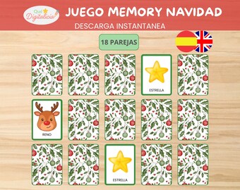 Printbaar kerstmemoryspel voor kinderen | 18 paren | Kerstmatchspel | Educatieve activiteit voor kinderen | Digitale download