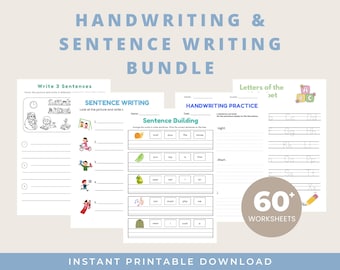 Kindergarten and Grade 1 Writing Practice Bundle: Handwriting, Sentences, Creative Writing (Instant Download Printable)
