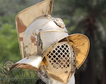 Roman Gladiator Helmet 18 Gauge Brass | Ancient Warrior Helm Replica | LARP Reenactment Cosplay Armor