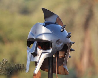 Spiked Gladiator Helmet Blackened Steel | Roman Warrior Helm | LARP Reenactment & Cosplay Costume Armor
