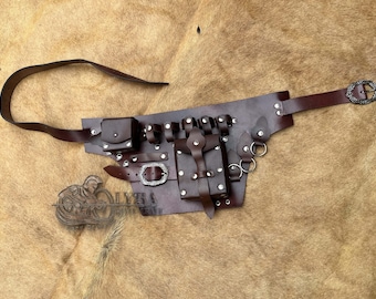 Fantasy Leather Utility Belt – Steampunk Potion Carrier for Cosplay & Roleplay