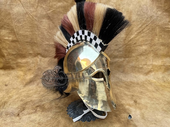 Handmade Brass Corinthian Helmet – Greek Reenactment Armor with Horse Hair Crest