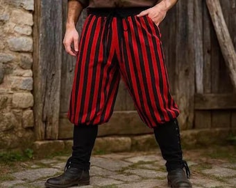 Medieval Viking Striped Pants, Historical Men's Pirate Trousers, Renaissance Fair Larp Pants, Ren Faire Festival Cosplay Pants