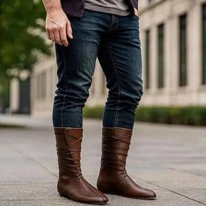 Mittelalterliche Piratenstiefel, Cosplay-Stiefel aus PU-Leder für Mittelaltermärkte, Wikinger-LARP-Stiefel im Renaissancestil, Vintage-Ritterstiefel für Fantasy-Animationen, Retro-Unisex-Stiefel