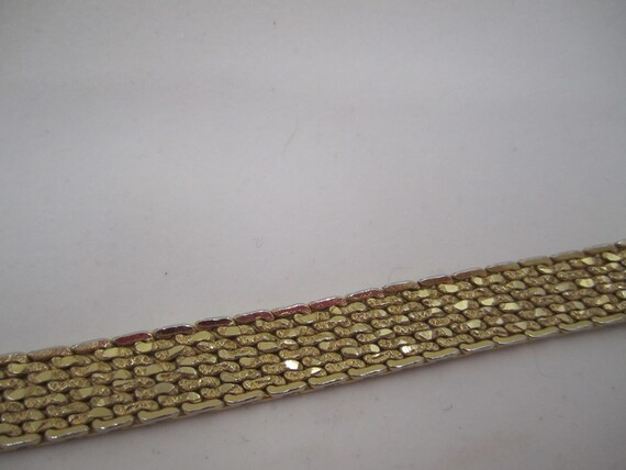 Gold Monet Mesh Metal Diamond cut Vintage Bracelet - image 3