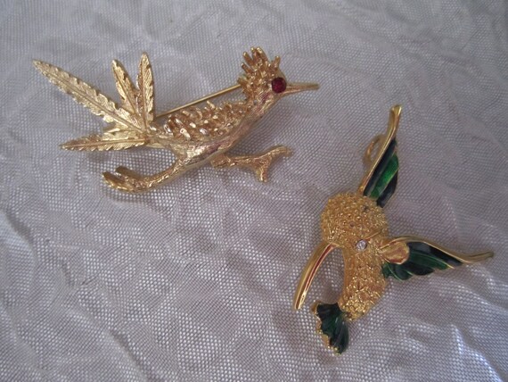 Vintage Bird Jewelry Roadrunner Brooch and Hummin… - image 3