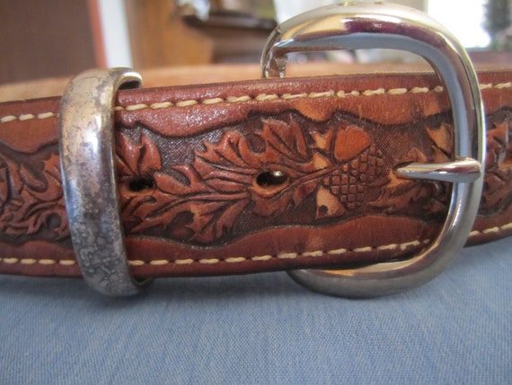 Vintage Brown Tooled Leather Belt - image 2
