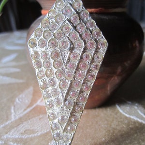 Vintage Art Deco Silvertone Metal and Clear Stone Brooch