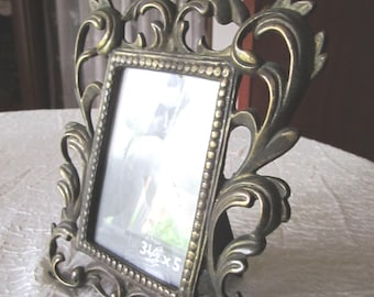 Vintage Heavy Aged Brass Frame for Tabletop with Easel Back by Silvestri