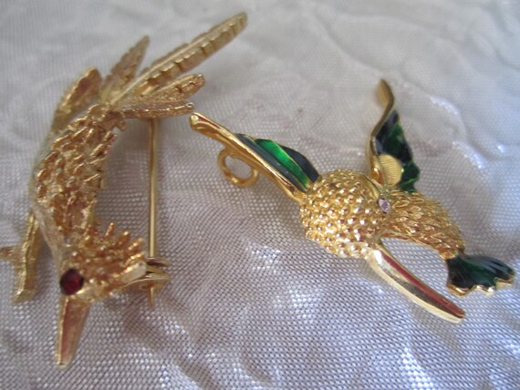 Vintage Bird Jewelry Roadrunner Brooch and Hummin… - image 6