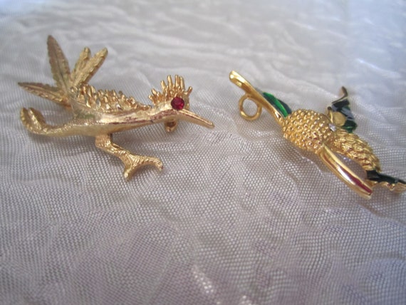 Vintage Bird Jewelry Roadrunner Brooch and Hummin… - image 4