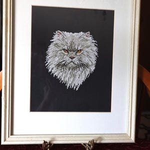 Vintage Framed Cat Cross Stitch Art Ready to Hang