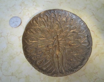 Vintage Aged Brass Peacock Ring or Trinket Dish
