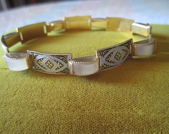 Damascene Gold Tone Vintage Bracelet Marked Spain