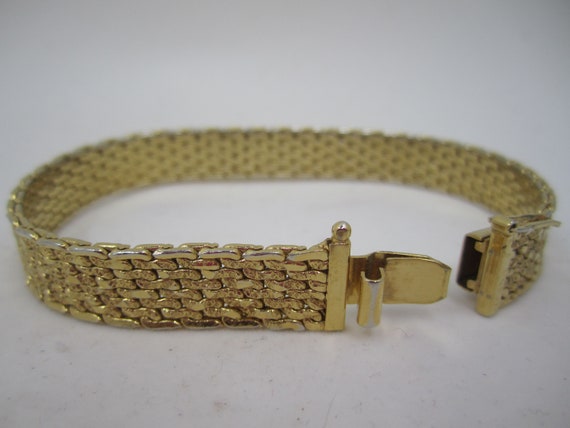 Gold Monet Mesh Metal Diamond cut Vintage Bracelet - image 7