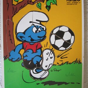 Vintage Wood Smurf &quot;Soccer Star&quot; Collectible Puzzle 1982