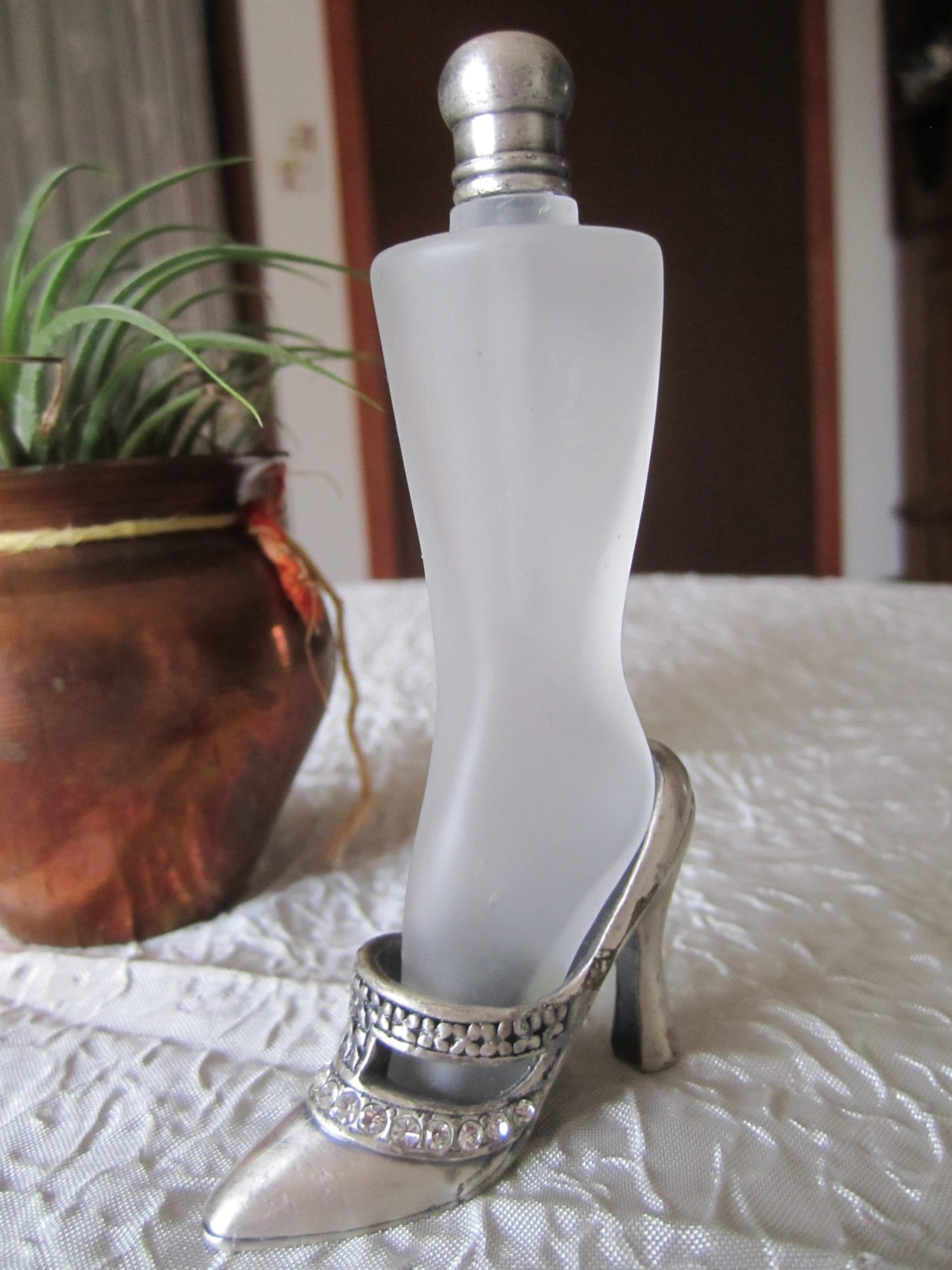 Vintage Perfume Bottle Pewter and Glass High Heel Stiletto Shoe