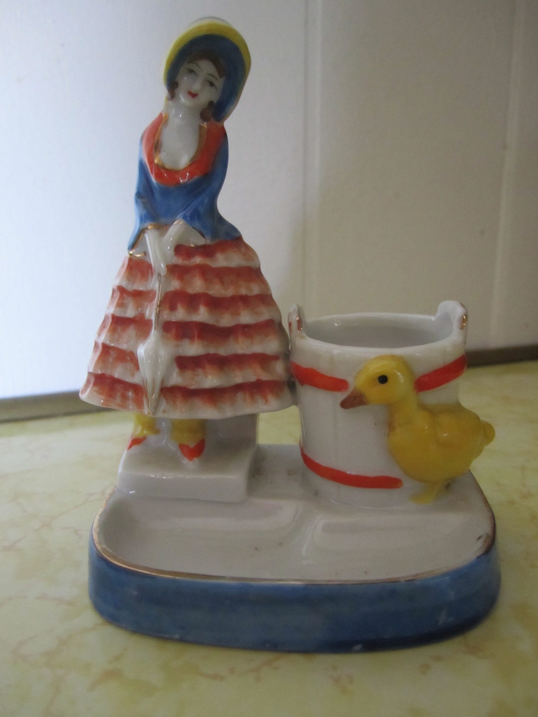 Vintage Ceramic Toothpick Holder Lady and Duck Etsy