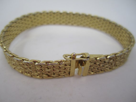 Gold Monet Mesh Metal Diamond cut Vintage Bracelet - image 6