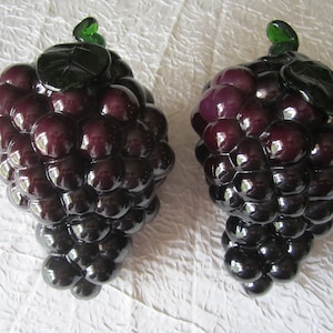 Purple Pressed Glass Grape Bunch Pair Vintage Glass Fruit Art