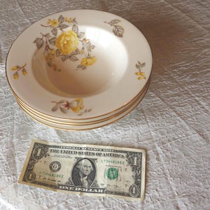 Vintage Yellow Rose Soup/Salad Bowl Set of Four Mayfair Pattern