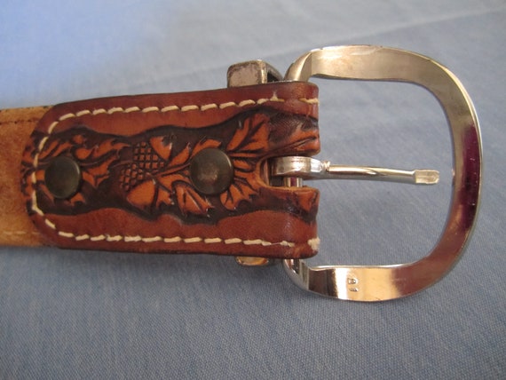 Vintage Brown Tooled Leather Belt - image 7