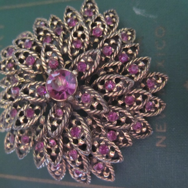 Vintage Selini Gold Tone Purple Stone Brooch