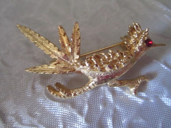 Vintage Bird Jewelry Roadrunner Brooch and Hummin… - image 9