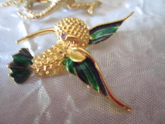 Vintage Bird Jewelry Roadrunner Brooch and Hummin… - image 7