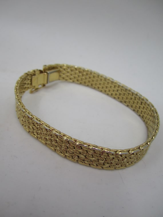 Gold Monet Mesh Metal Diamond cut Vintage Bracelet - image 2