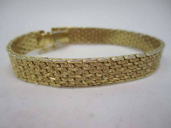 Gold Monet Mesh Metal Diamond cut Vintage Bracelet - image 1