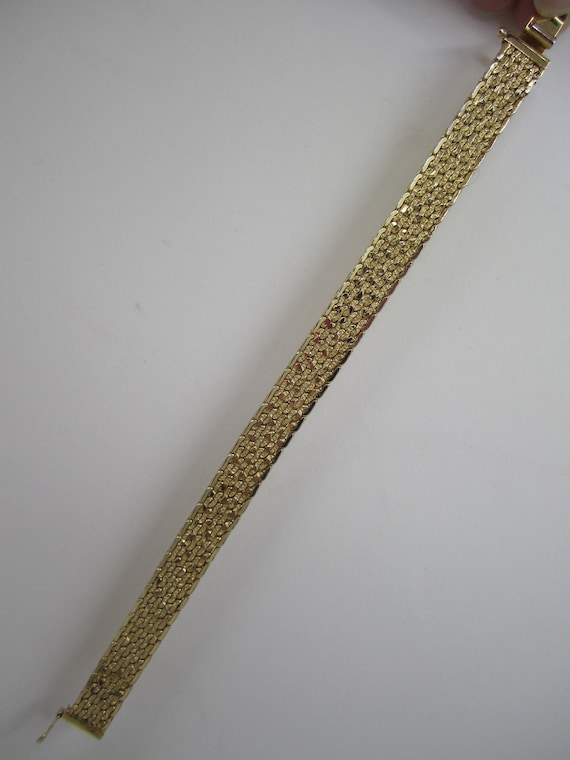Gold Monet Mesh Metal Diamond cut Vintage Bracelet - image 4