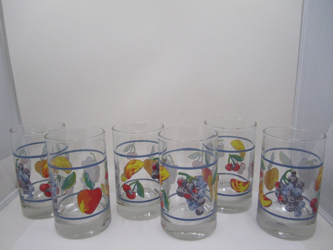 Vintage Fruit Juice Glasses Crisa Fruit Basket Corelle Etsy
