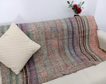 Vintage Suzani Throw Blanket: Hand Embroidered Floral Cotton, Hand Loomed